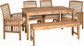 Walker Edison Rendezvous Modern 6 Piece Solid Acacia Wood Outdoor Dining Set, Set of 6, Brown