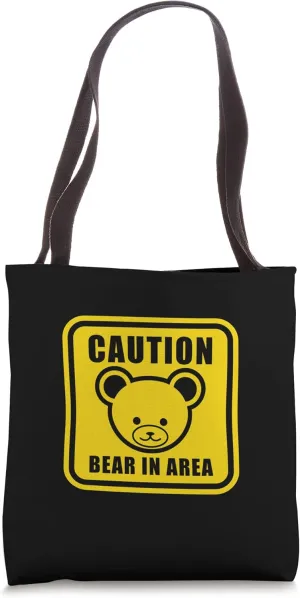 Warning Cute Teddy Bear Black Yellow Vector Art Tote Bag