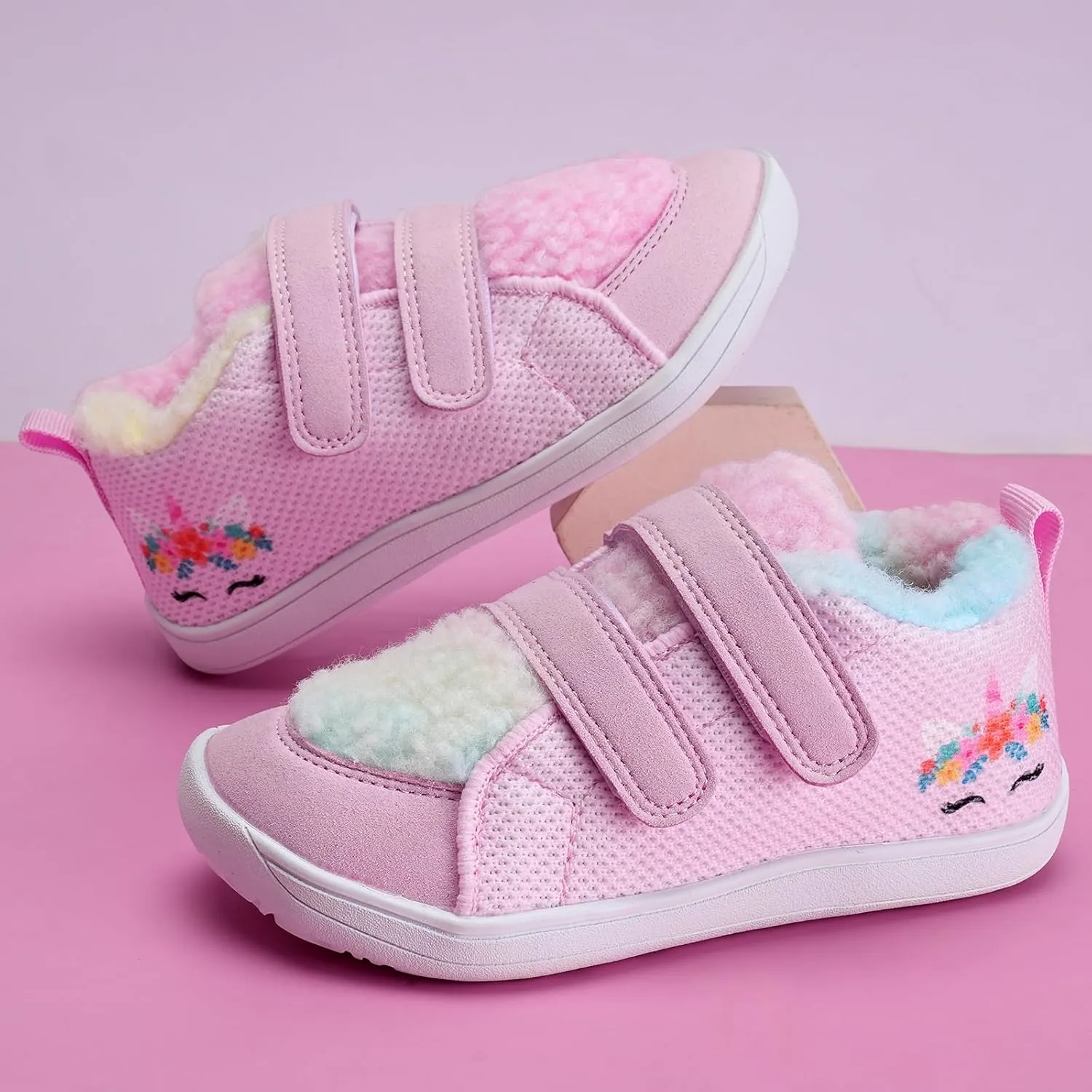 WateLves Toddler Little Kids Wide Barefoot Shoes Warm Winter House Shoes Baby Girls Boys Zero Drop Minimalist Plush Warm Sneakers for Indoor Outdoor