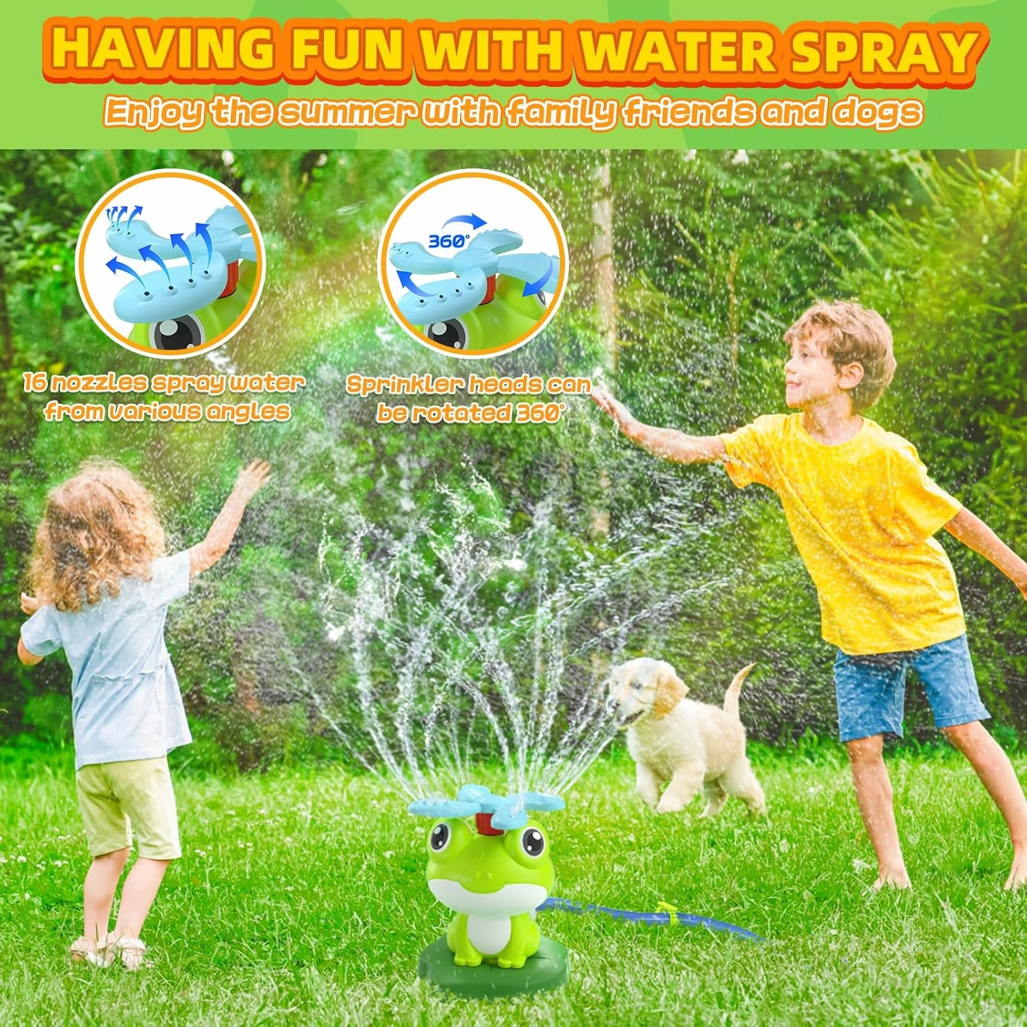 Water Sprinkler Baseball Toy for Kids: 2 in 1 Frog Sprinkler Tee Ball Set 360° Roating Spray Water Attaches to Garden Hose Outdoor Play for Boys Girl Summer Splashing Fun Backyard Lawn Pool Party Game
