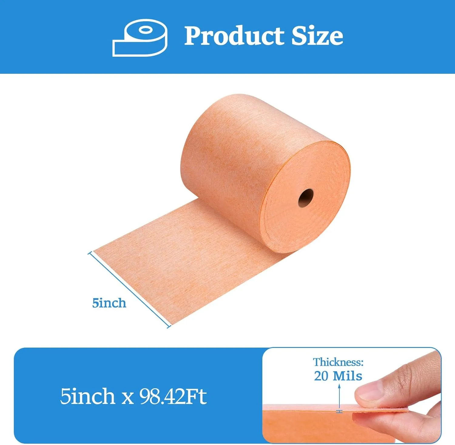Waterproof Membrane 5inch x 98.42Ft Underlayment Shower Membrane 20mils Thickness Waterproofing Polyethylene Fabric for Tiles, Shower Walls, Bathroom Floors