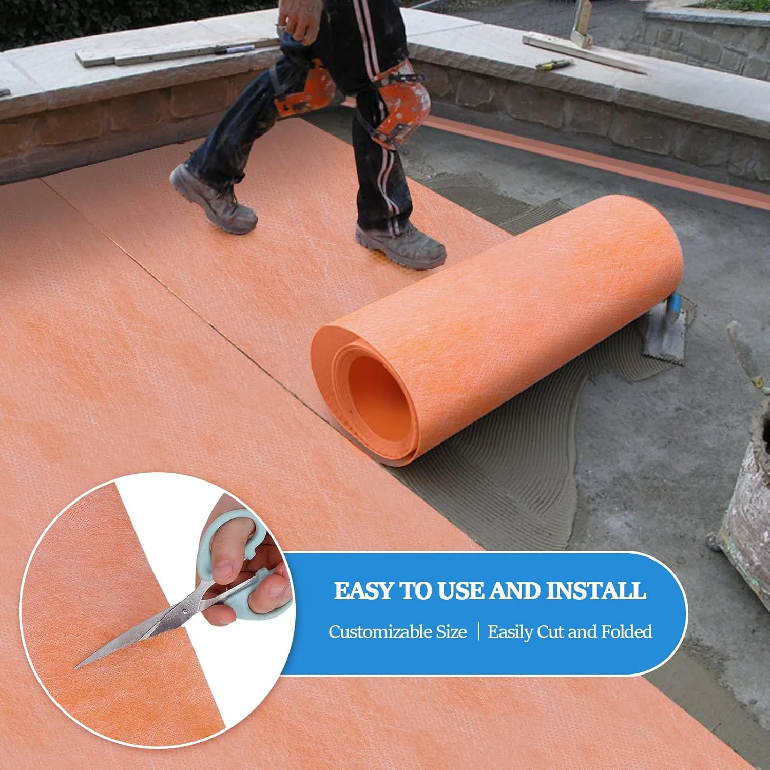 Waterproof Membrane 5inch x 98.42Ft Underlayment Shower Membrane 20mils Thickness Waterproofing Polyethylene Fabric for Tiles, Shower Walls, Bathroom Floors