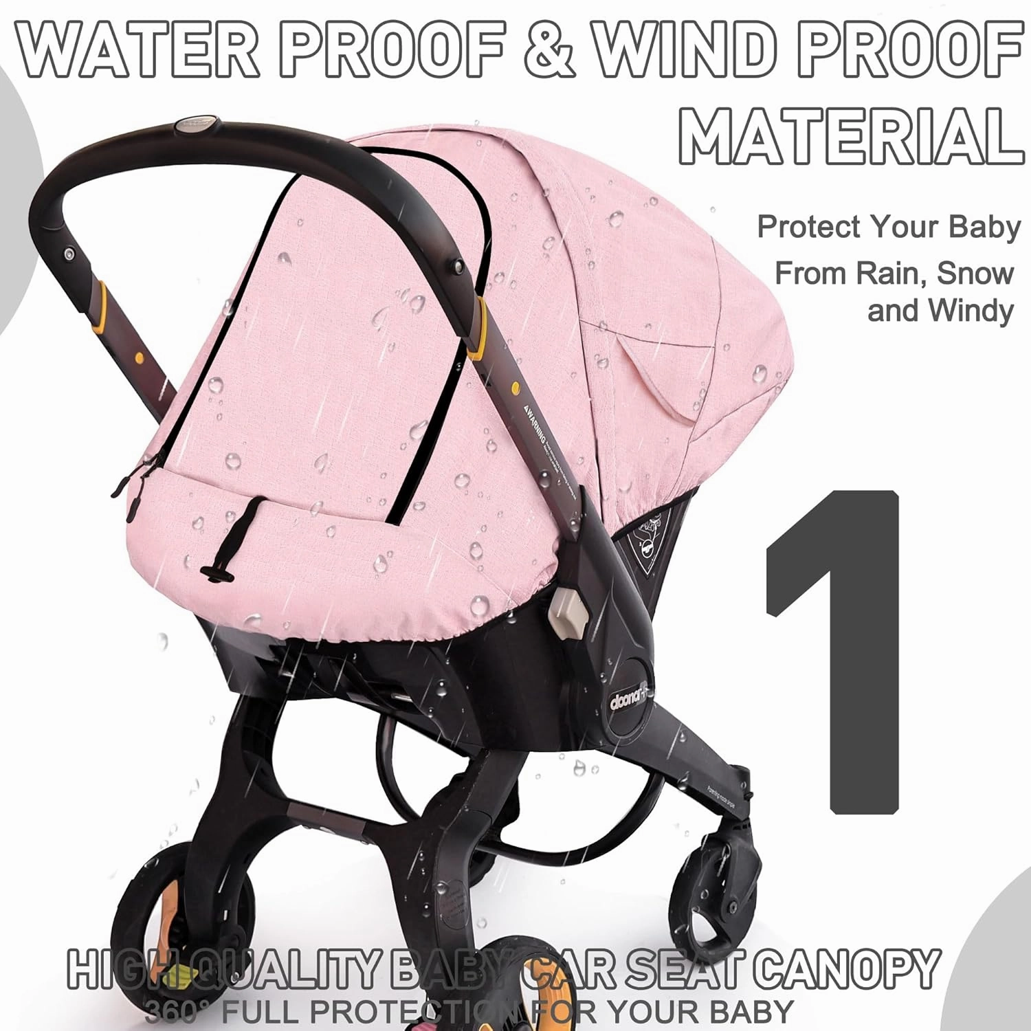 Waterproof Baby Car Seat Cover Compatible with Doona Car Seat and Stroller,Patented Windproof Car Seat Canopy for Girls, Keeps Babies Warm and Coz(Pink)