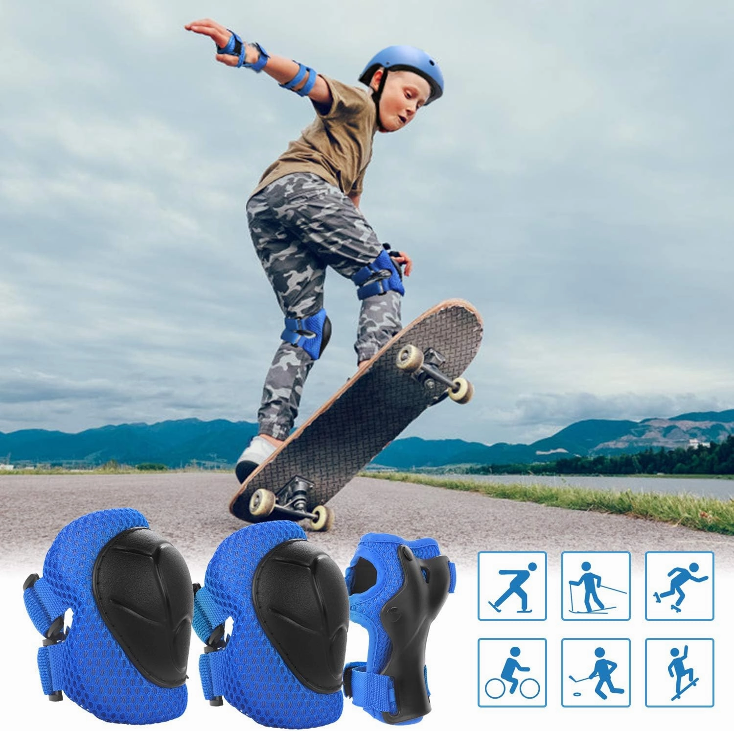 WayEee Kids Bike Helmet Set Skateboard Knee Pads, Helmet Pad Set Protective Gear Set Adjustable for Girls Kids 3-10 Helmet Elbow Pads Wrist Guards for Sport Cycling Bike Roller Skating Scooter