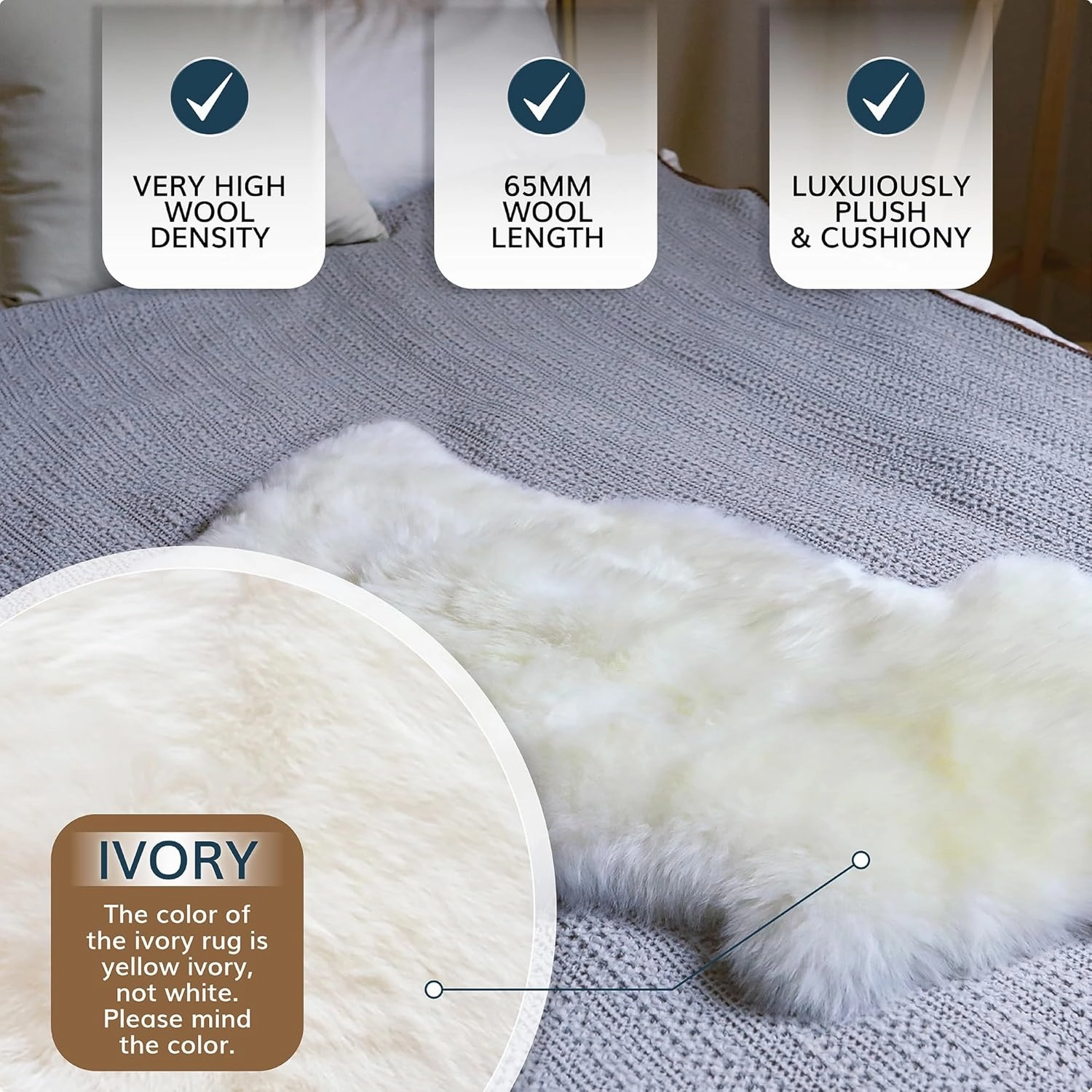 WaySoft Authentic New Zealand Sheepskin Area Rug, Versatile Fluffy Wool Cover in Multiple Sizes, Perfect for Bedrooms, Living Rooms, Chair Covers, or Motorcycle Seats