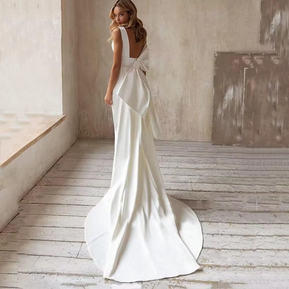 Wedding Dresses for Bride Lace Appliques Tulle Beach Bridal Gowns with Train He9013
