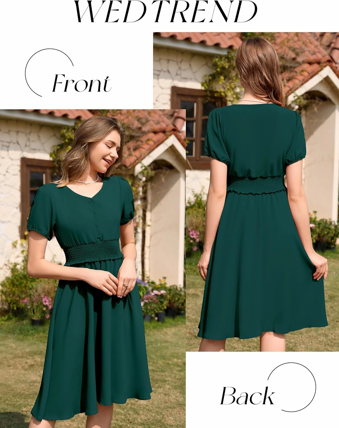 Wedtrend Vintage Dress for Women 1950s Dress Smocked Cocktail Dresses Church Retro Dresses with Pockets