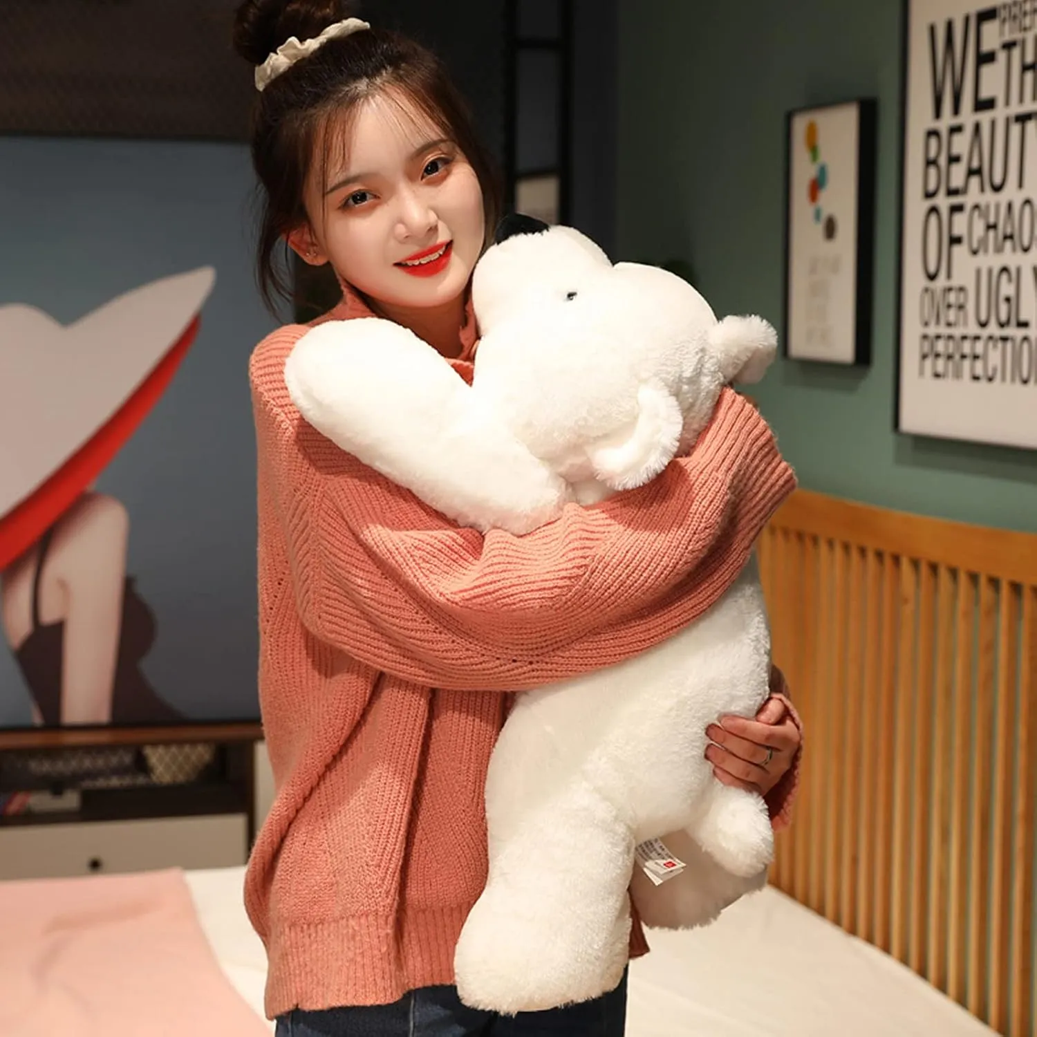 Weighted Stuffed Animals, 29.5" 6.2lbs Weighted Bear Stuffed Animal Toy Cute White Bear Plush Pillow Weighted Plush Animals Toy