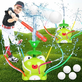Welltop Water Sprinkler Toys for Kids, Summer Outdoor Water Spray Sprinkler with 8 Wiggle Tubes, 2 in 1 Frog Sprinkler Tee Ball Set for Boys Girls Summer Splashing Fun Backyard Lawn Pool Party Game