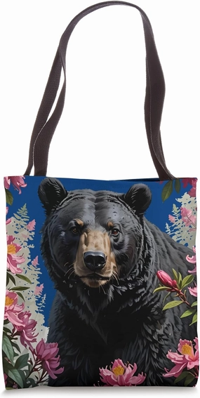 West Virginian Bear Surrounded By Rhododendron Flowers Tote Bag