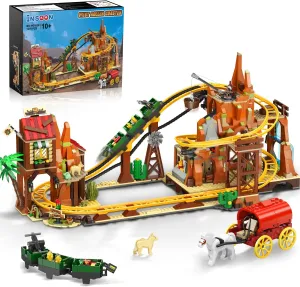Western Roller Coaster Building Set, Rollercoaster Building Toy with Mine Train, Lifting Chain Drive, Carriage, 1270PCS Mining Coaster Model Playset Gift for Adults Teens Kids Boys Girls 10-12 