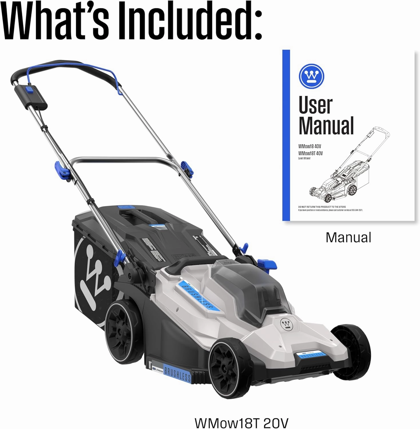 Westinghouse 40V 18 Inch Cordless (Push) Lawn Mower, Tool Only, 6 Height Positions, Up to 3100 RPM