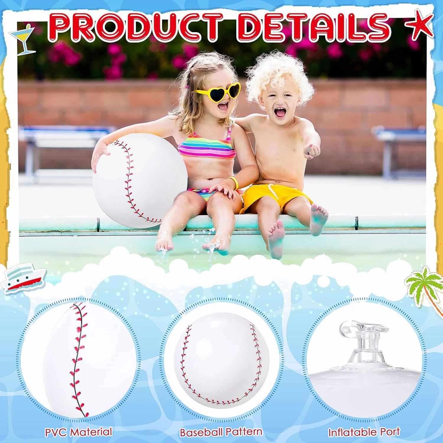 Wettarn 24 Pieces Inflatable Baseball Beach Ball 12 Inches Baseball Party Favors White Swimming Pool Party Ball Baseball Beach Game Toys for Summer Outdoor Beach Pool Sports Game Party Supplies