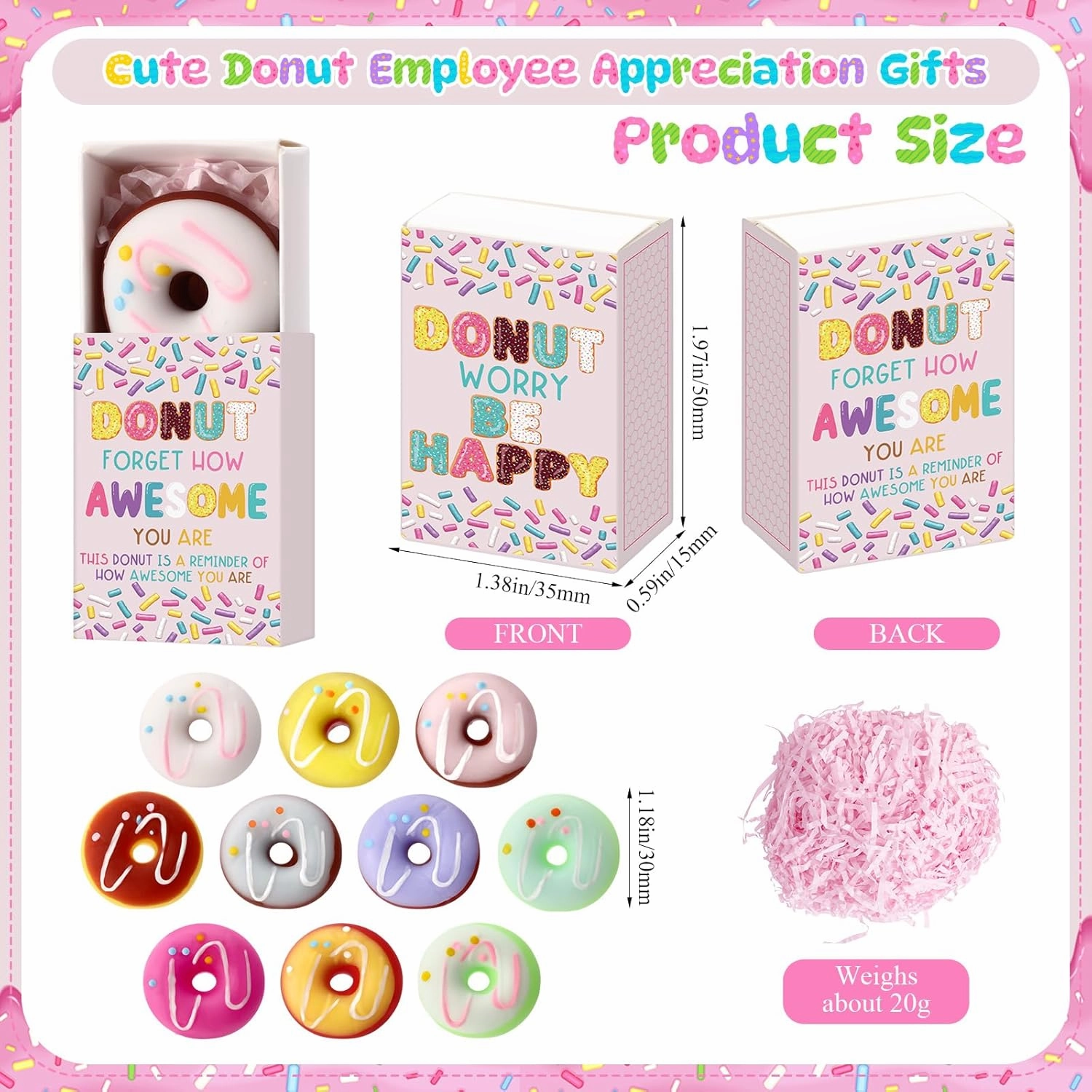 Wettarn 24 Sets Donut Desk Pets Gifts Cute Stress Balls with Support Gift Boxes Inspirational Party Favors for Classroom Students Employee Coworker Friends Office Positive Stress Relief Back to School