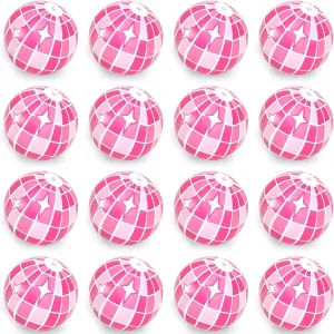 Whaline 16Pcs Disco Inflatable Beach Ball 16'' Pink Pool PVC Balls Cute Game Toys for Summer Beach Disco Party Decor