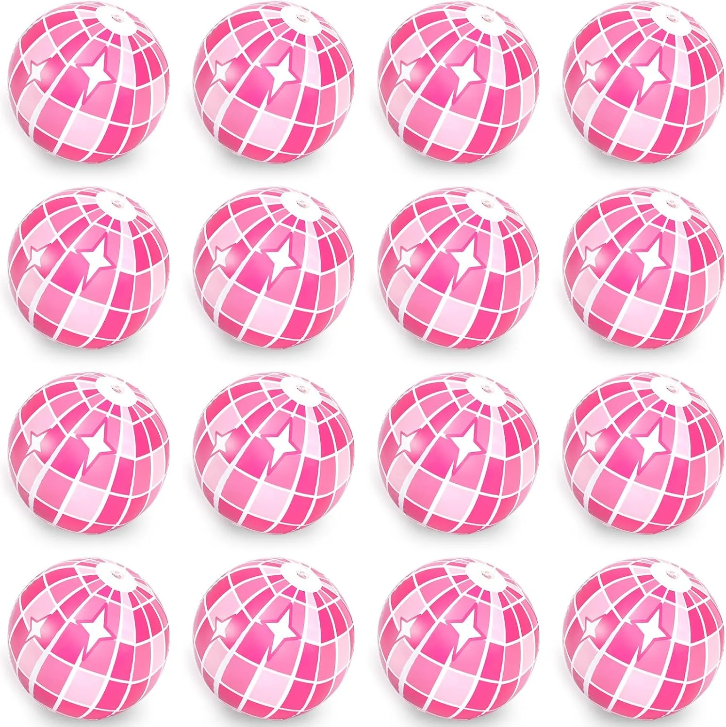 Whaline 16Pcs Disco Inflatable Beach Ball 16'' Pink Pool PVC Balls Cute Game Toys for Summer Beach Disco Party Decor