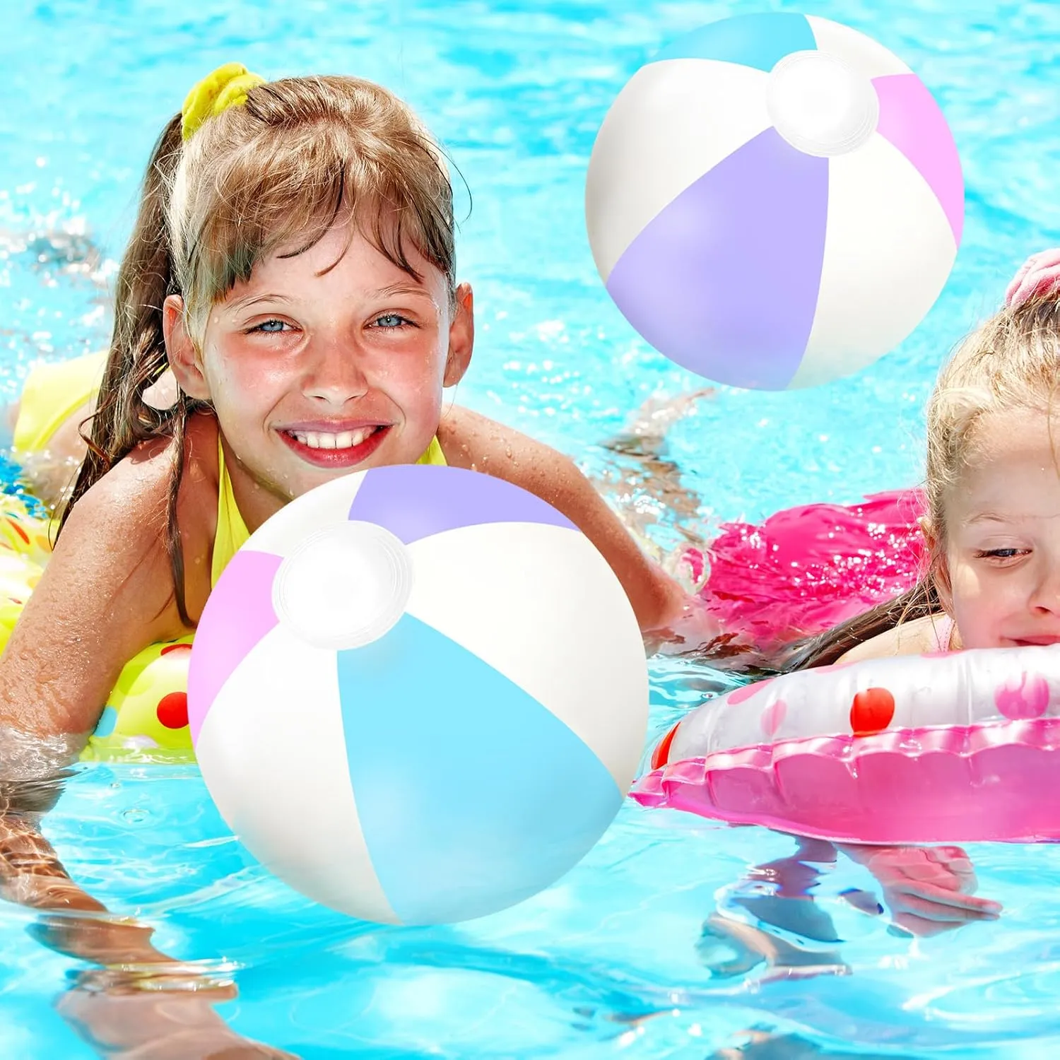 Whaline 16Pcs Mermaid Inflatable Beach Ball 16 Inch Round Pool PVC Balls Cute Game Toys for Summer Hawaiian Tropical Theme Beach Party Decor