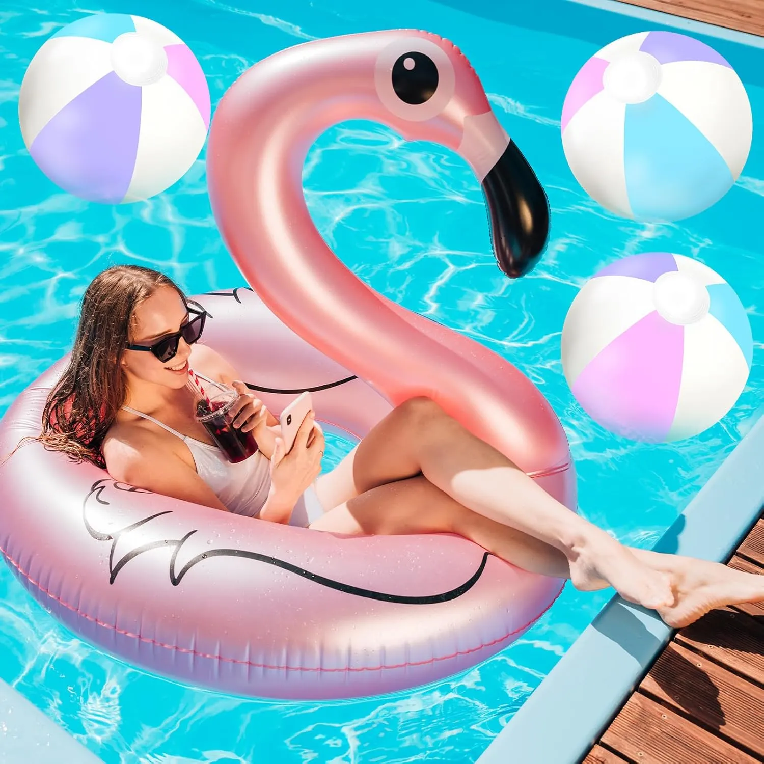 Whaline 16Pcs Mermaid Inflatable Beach Ball 16 Inch Round Pool PVC Balls Cute Game Toys for Summer Hawaiian Tropical Theme Beach Party Decor