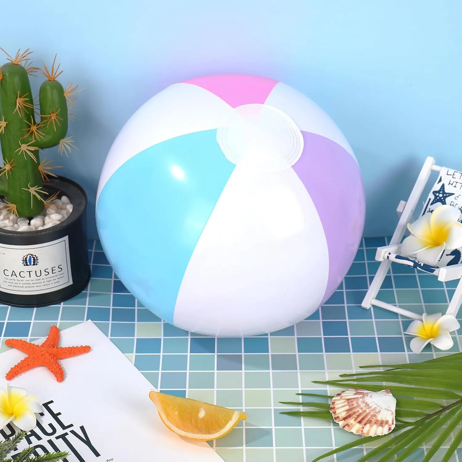 Whaline 16Pcs Mermaid Inflatable Beach Ball 16 Inch Round Pool PVC Balls Cute Game Toys for Summer Hawaiian Tropical Theme Beach Party Decor