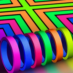 Whaline 6 Colors Neon Gaffer Cloth Tape, Fluorescent Rainbow Color UV Blacklight Glow in The Dark Tape for UV Party (0.6 inch x 35 feet)