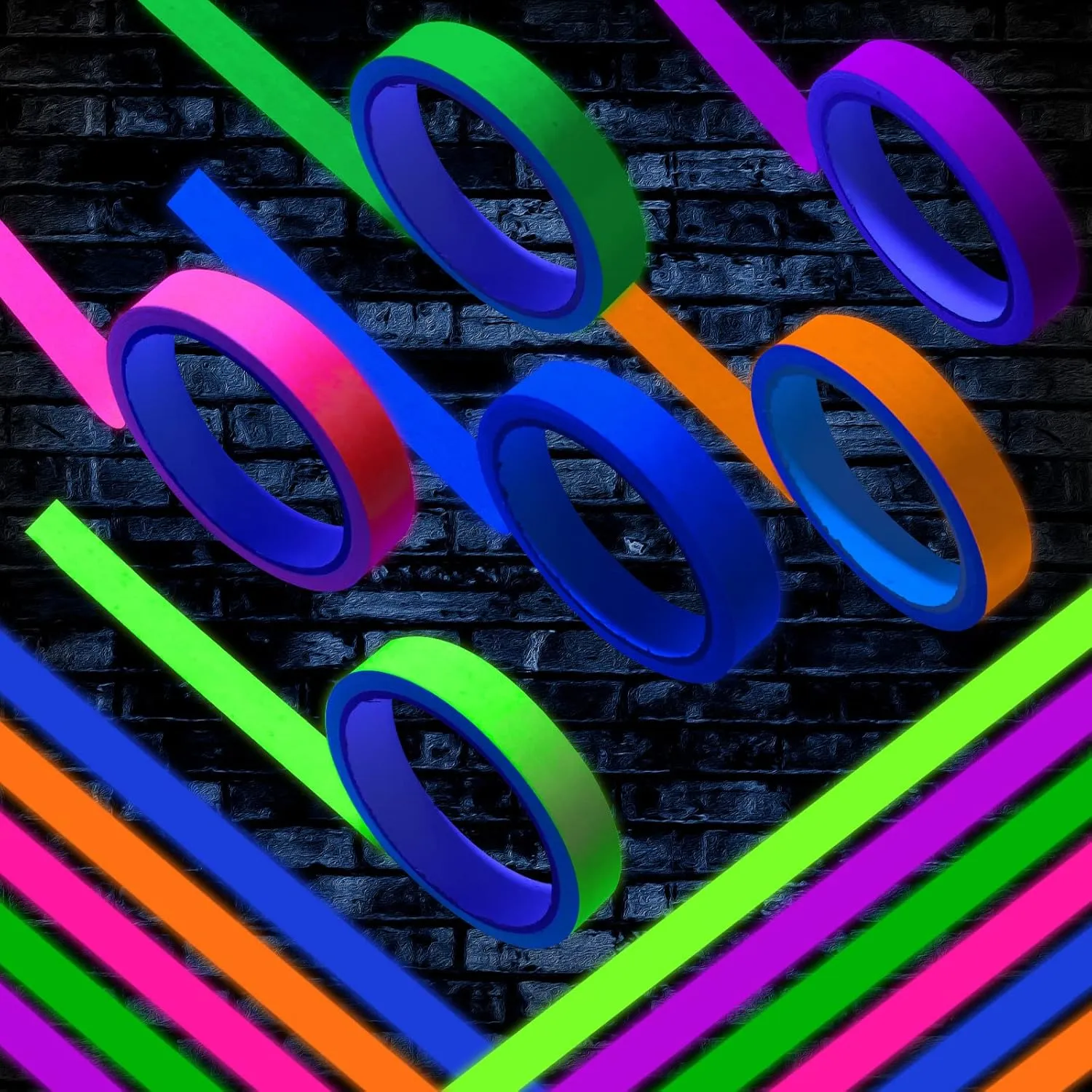 Whaline 6 Colors Neon Gaffer Cloth Tape, Fluorescent Rainbow Color UV Blacklight Glow in The Dark Tape for UV Party (0.6 inch x 35 feet)