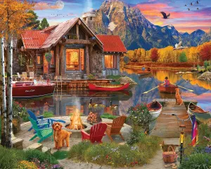 White Mountain Family Retreat Fall Puzzles 1000 Pieces Scenic Lake Cabin Puzzle for Adults and Families