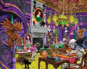 White Mountain Mr. Bones Halloween Puzzles 1000 Pieces Haunted House Seek & Find Jigsaw Puzzle for Fall and Autumn