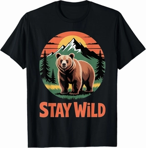 Wilderness Bear Mountain Nature Adventure Stay Wild Graphic T-Shirt