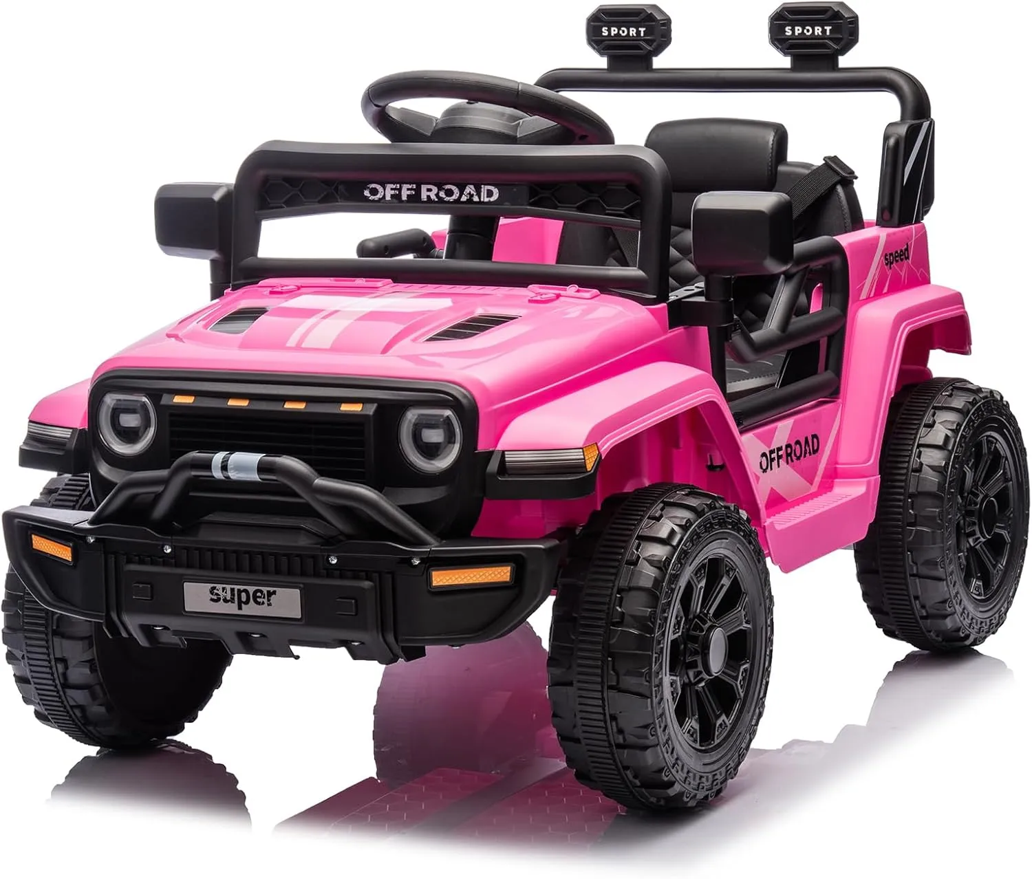 Winado 12V Kids Ride On Car, Battery Powered Electric Mini Truck Toy w/Parental Remote Control, 4-Wheel Suspension, LED Lights, 3 Speeds, Functional Horn, Soft Start - Pink