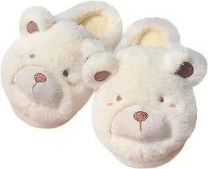 Winter home warm Baotou cotton slippers girl heart cute plush bear soft bottom slippers.