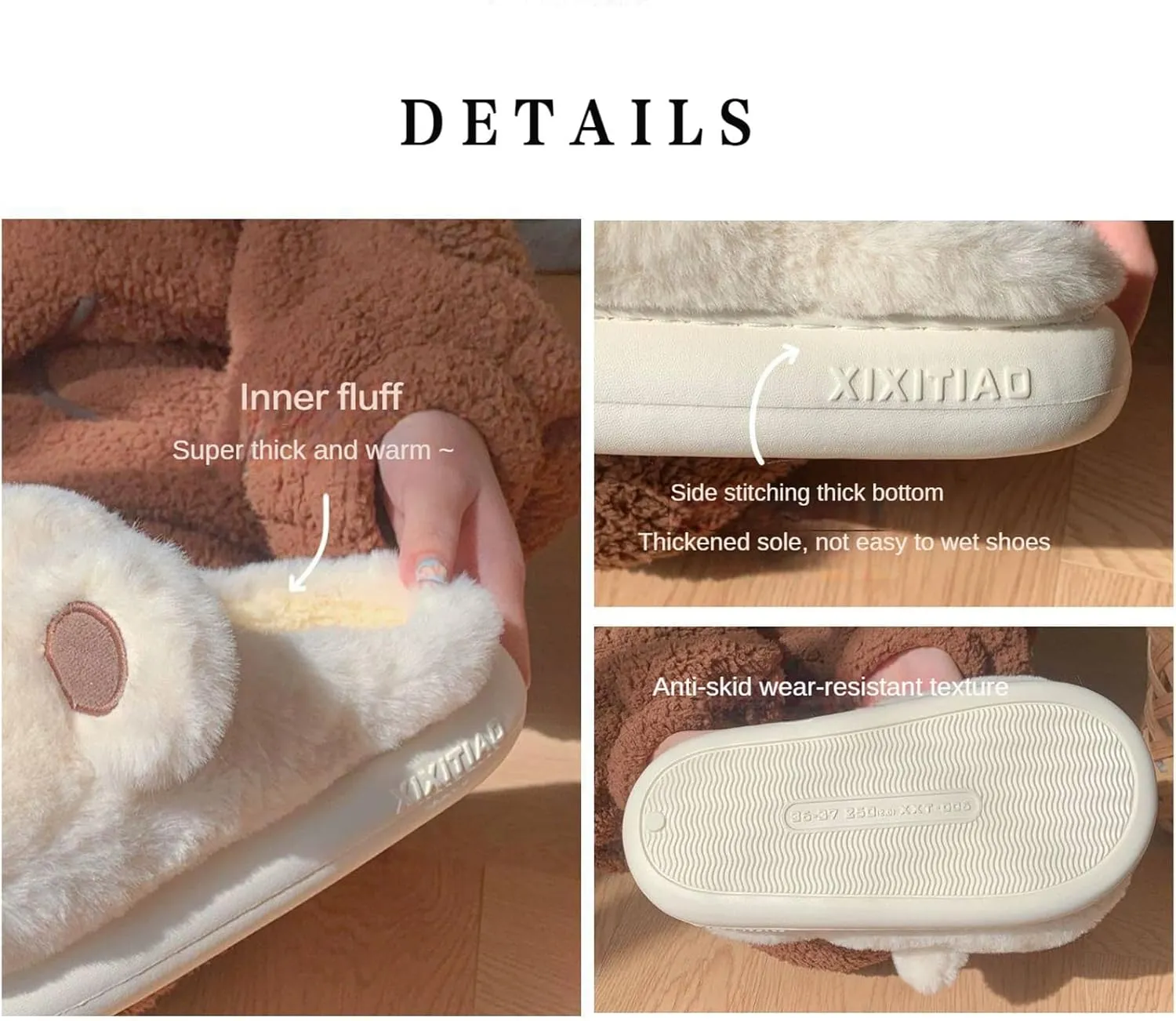 Winter home warm Baotou cotton slippers girl heart cute plush bear soft bottom slippers.
