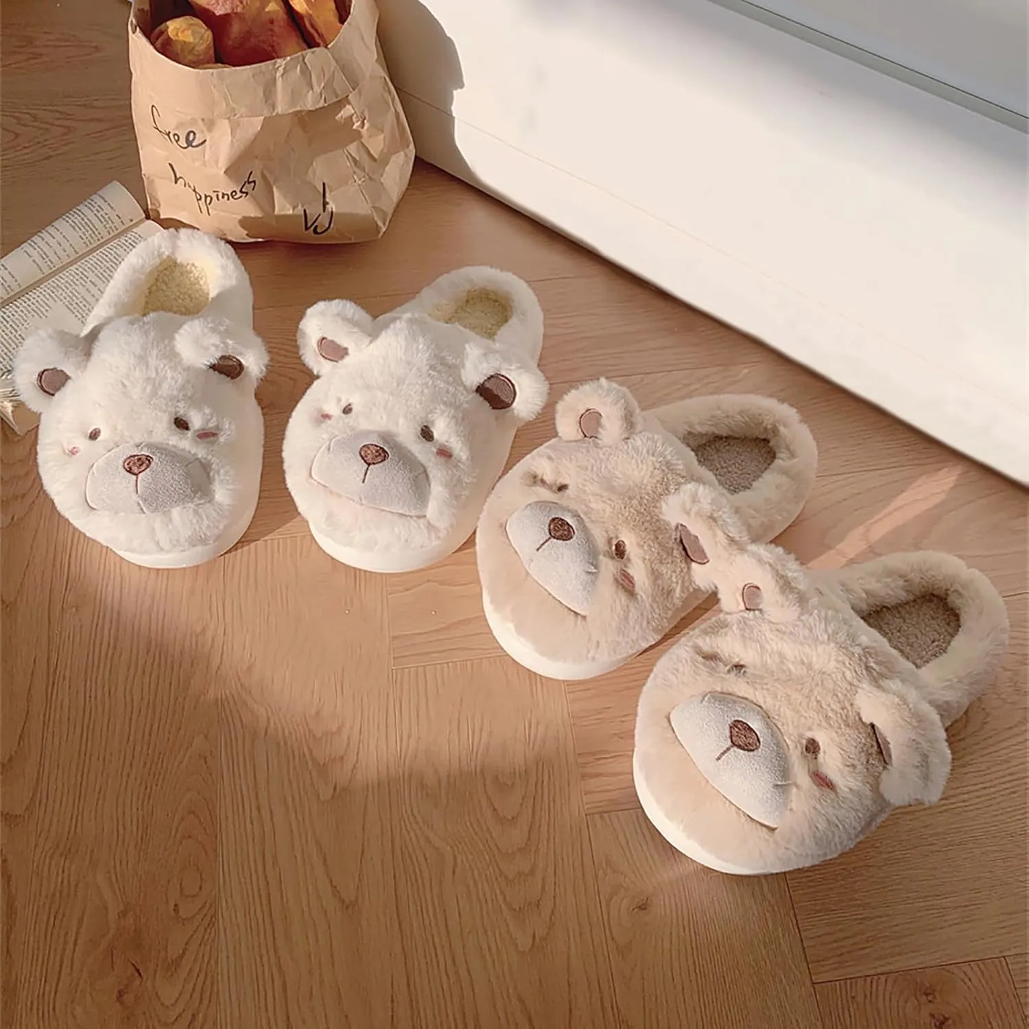 Winter home warm Baotou cotton slippers girl heart cute plush bear soft bottom slippers.