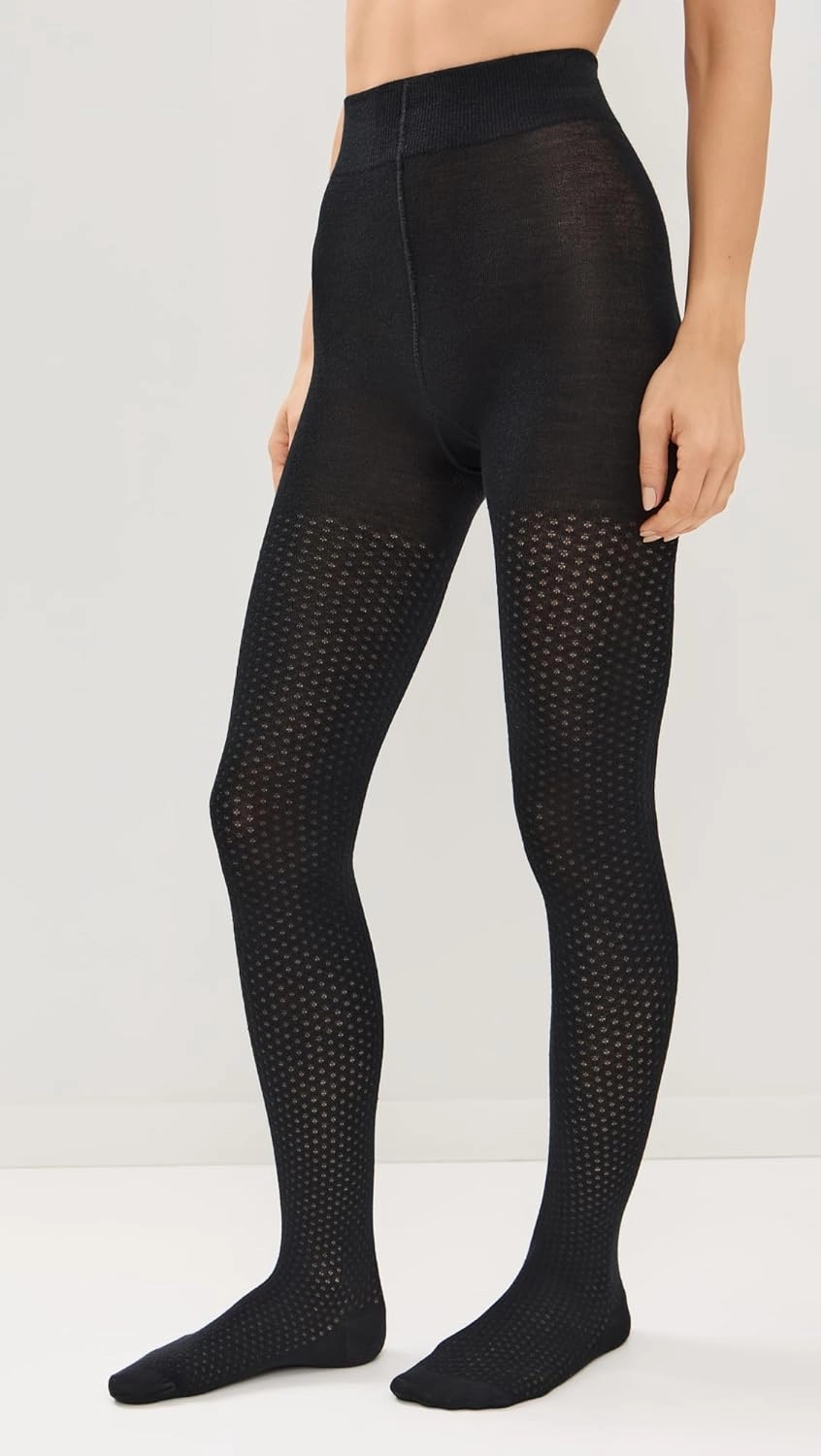 Wolford Merino Dot Tights for Women 100 Denier Opaque Merino Wool Blend Jacquard Dot Design Knitted-in Heels Soft Waistband