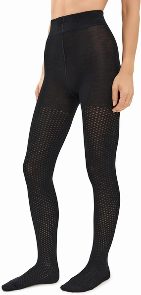 Wolford Merino Dot Tights for Women 100 Denier Opaque Merino Wool Blend Jacquard Dot Design Knitted-in Heels Soft Waistband