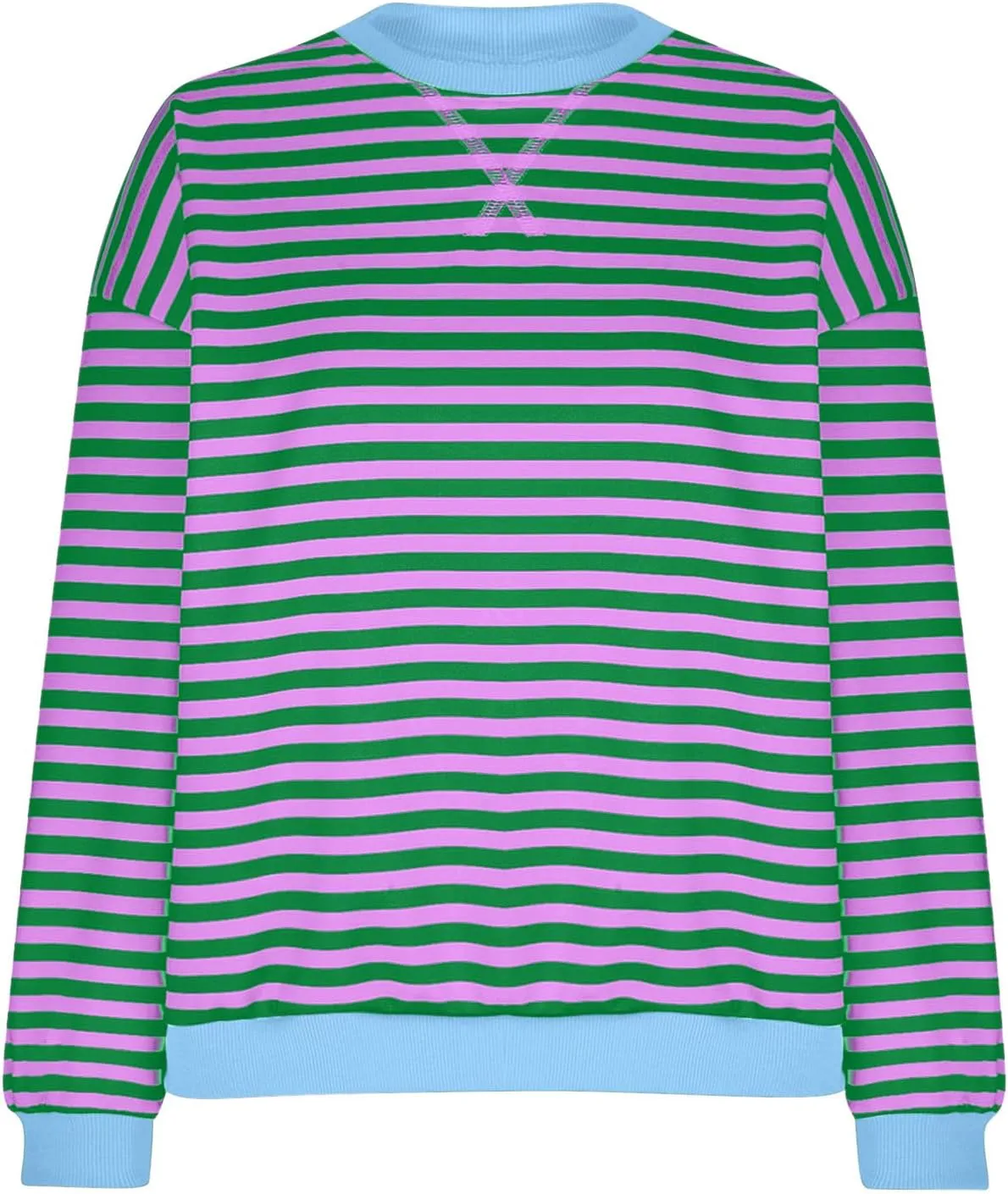Women Fall Sweatshirts Fashion Striped Print Pullover Long Sleeve Lightweight Loose Casual Sweatshirt