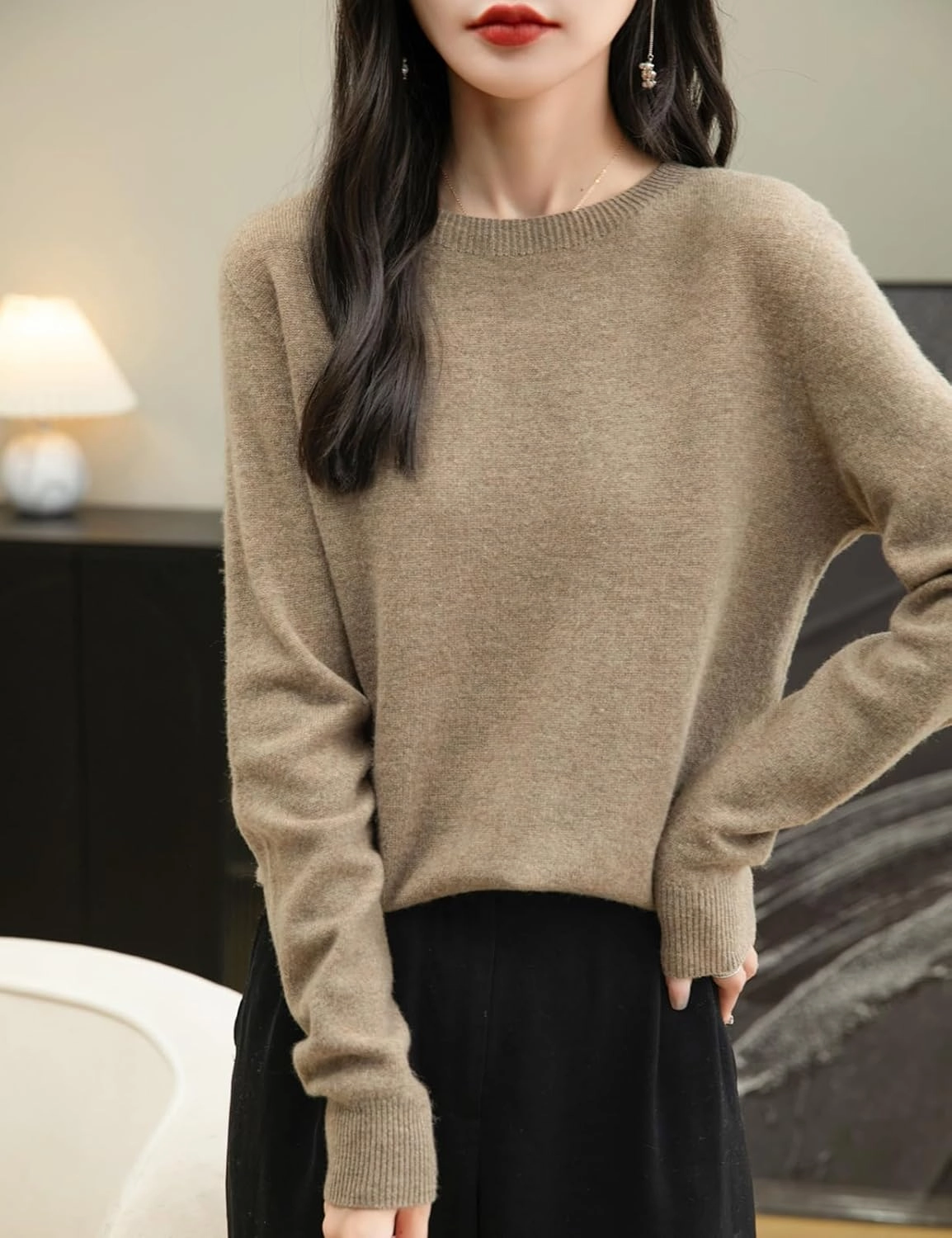 Women's 100% Merino Wool 2025 Fall Winter First-Line Ready to Wear Long Sleeve Seamless Knit Crewneck Sweater