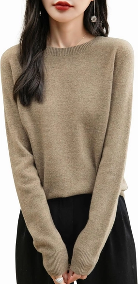 Women's 100% Merino Wool 2025 Fall Winter First-Line Ready to Wear Long Sleeve Seamless Knit Crewneck Sweater