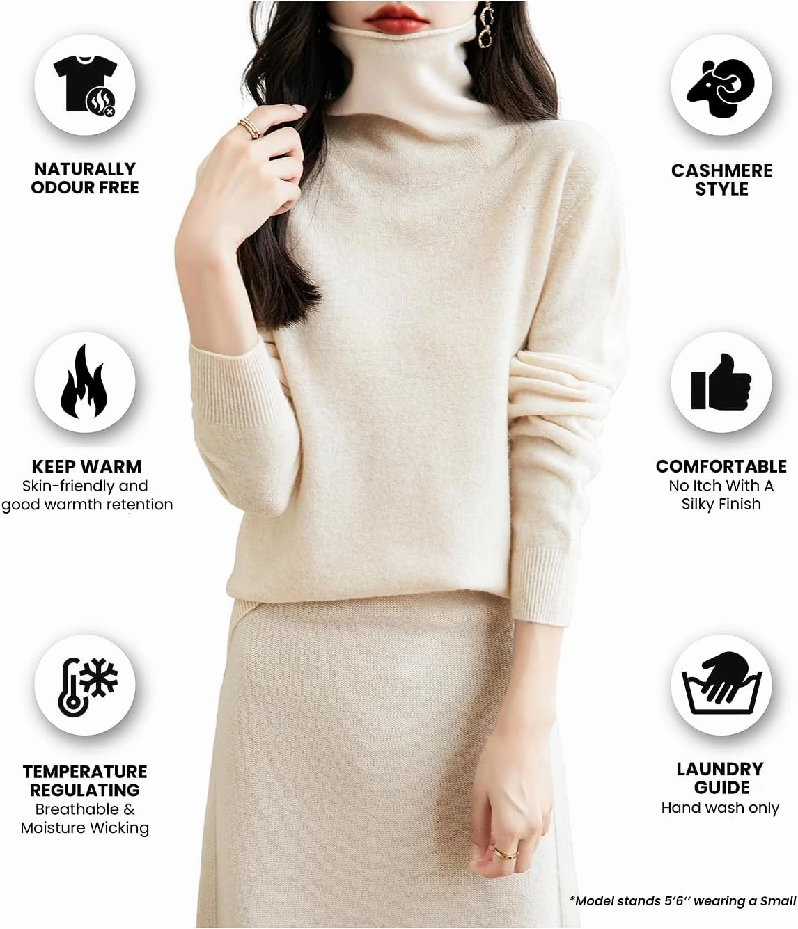 Women's 100% Merino Wool Seamless Sweater Turtleneck First-Line Ready to Wear Long Sleeve Knitted Pullover Tops