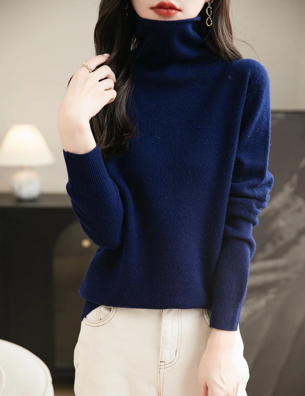 Women's 100% Merino Wool Seamless Sweater Turtleneck First-Line Ready to Wear Long Sleeve Knitted Pullover Tops