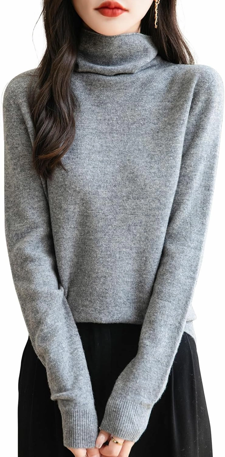 Women's 100% Merino Wool Seamless Sweater Turtleneck First-Line Ready to Wear Long Sleeve Knitted Pullover Tops