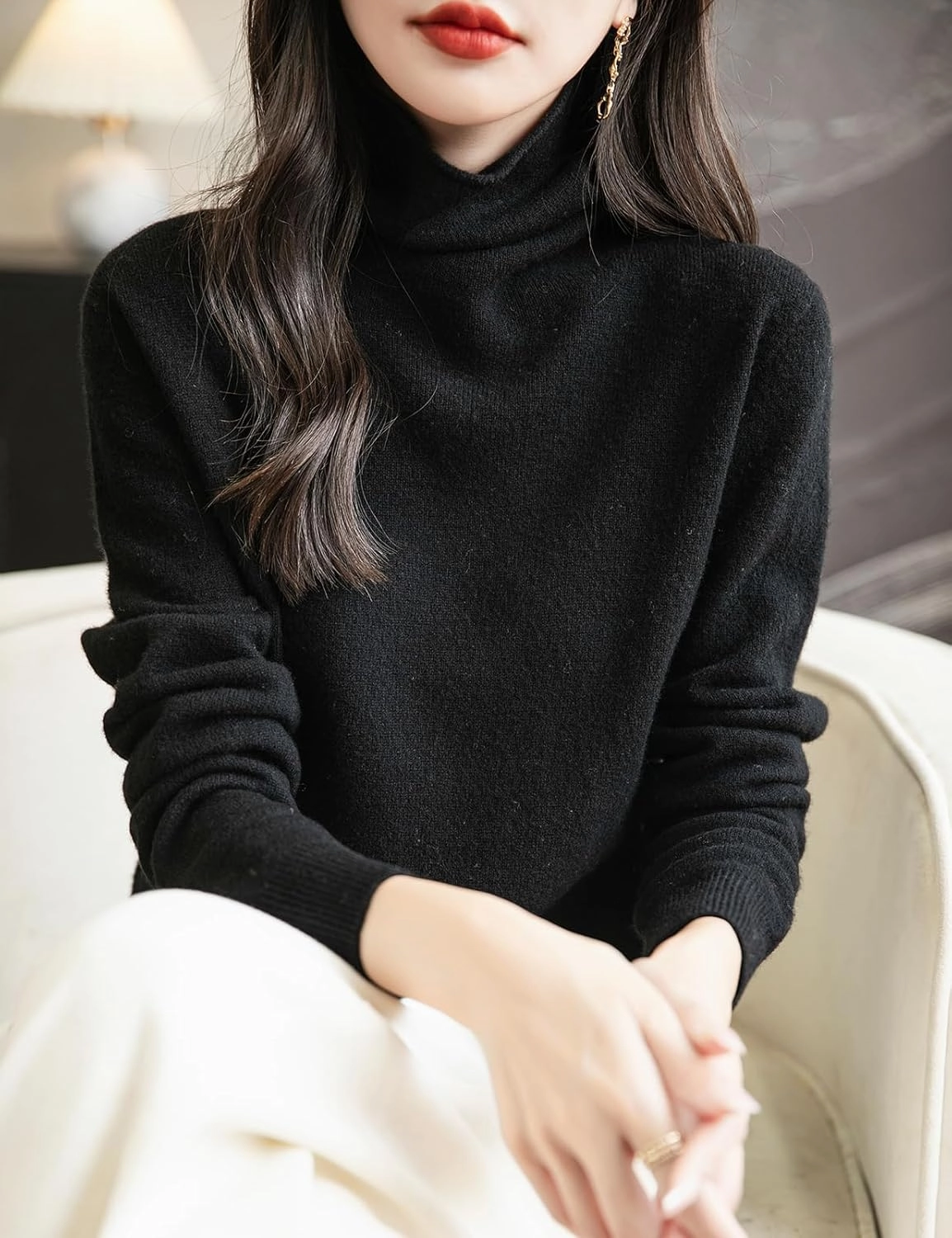 Women's 100% Merino Wool Seamless Sweater Turtleneck First-Line Ready to Wear Long Sleeve Knitted Pullover Tops