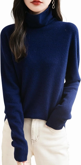 Women's 100% Merino Wool Seamless Sweater Turtleneck First-Line Ready to Wear Long Sleeve Knitted Pullover Tops