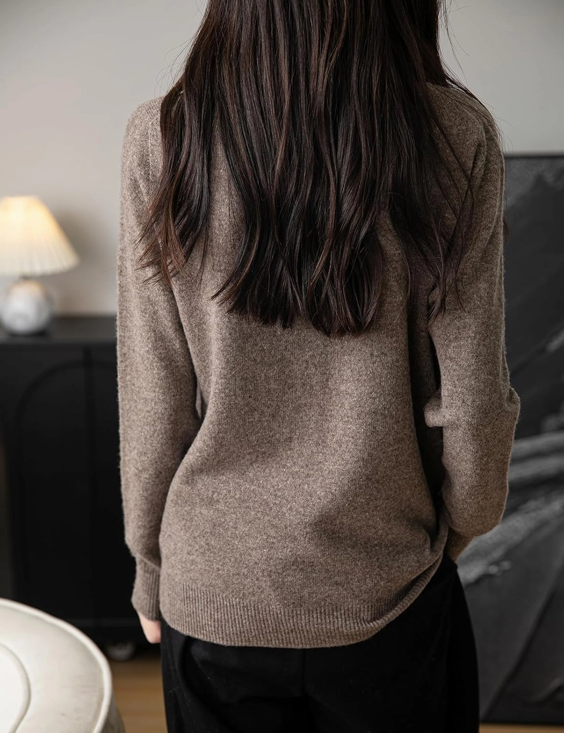 Women's 100% Merino Wool V Neck Sweater 2025 First-Line Ready to Wear Casual Long Sleeve Seamless Knit Sweater