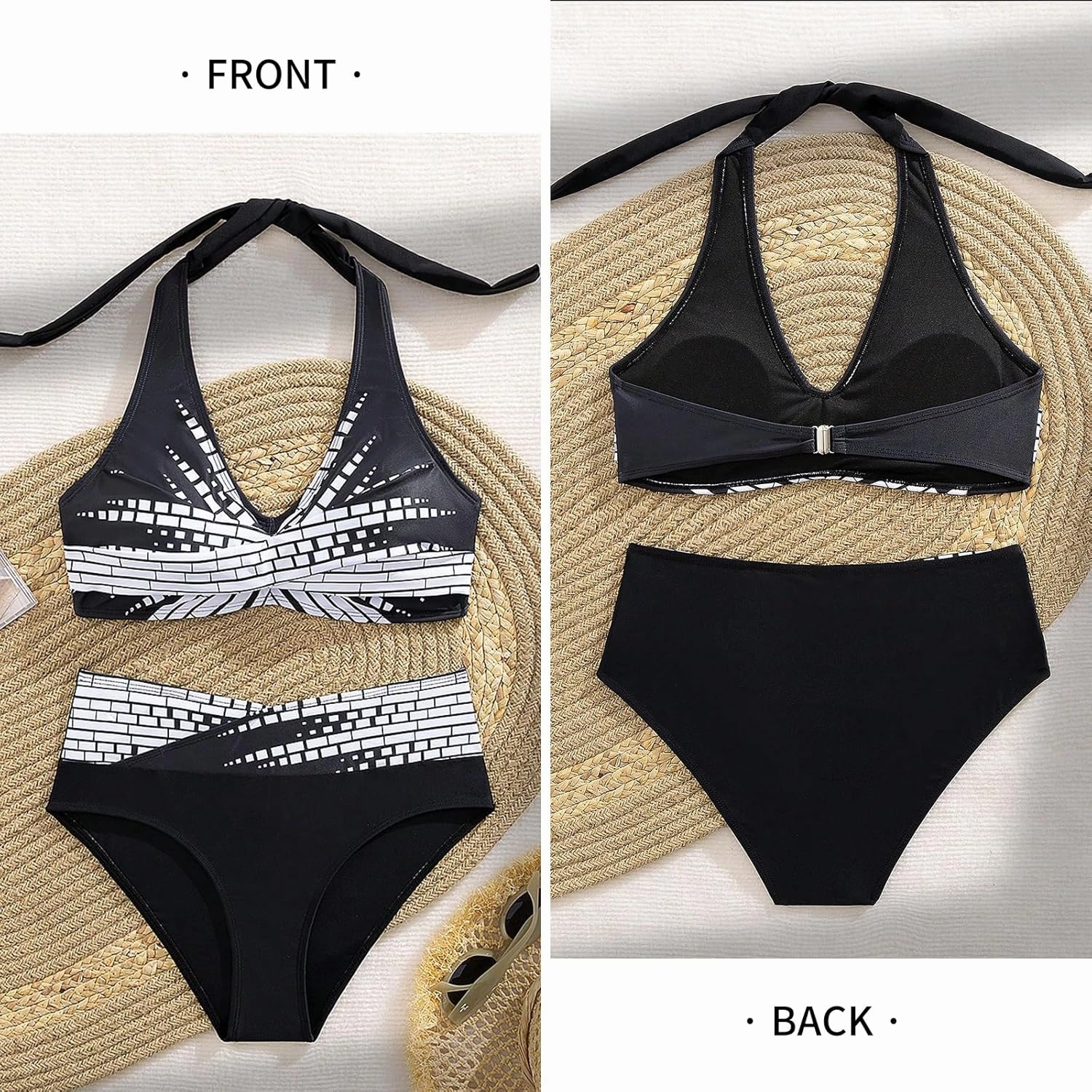 Women's Bikini Sets,Two Piece Swimsuit High Waisted Twist Front Adjustable Sporty Halter Bathing Suit