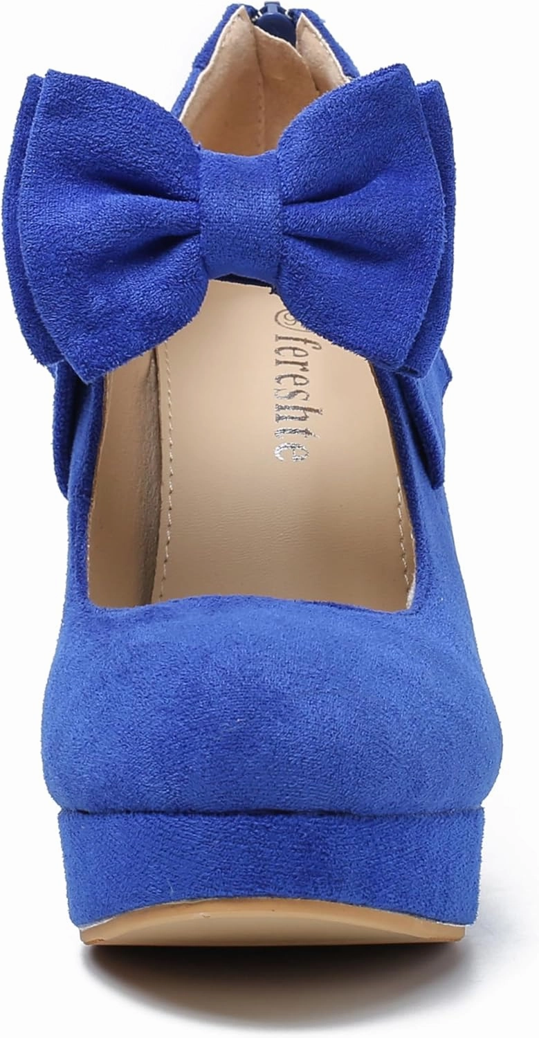 Women's Bow Heels Mary Jane High Heel Closed Toe Platform Vintage Dress Pumps