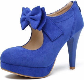 Women's Bow Heels Mary Jane High Heel Closed Toe Platform Vintage Dress Pumps