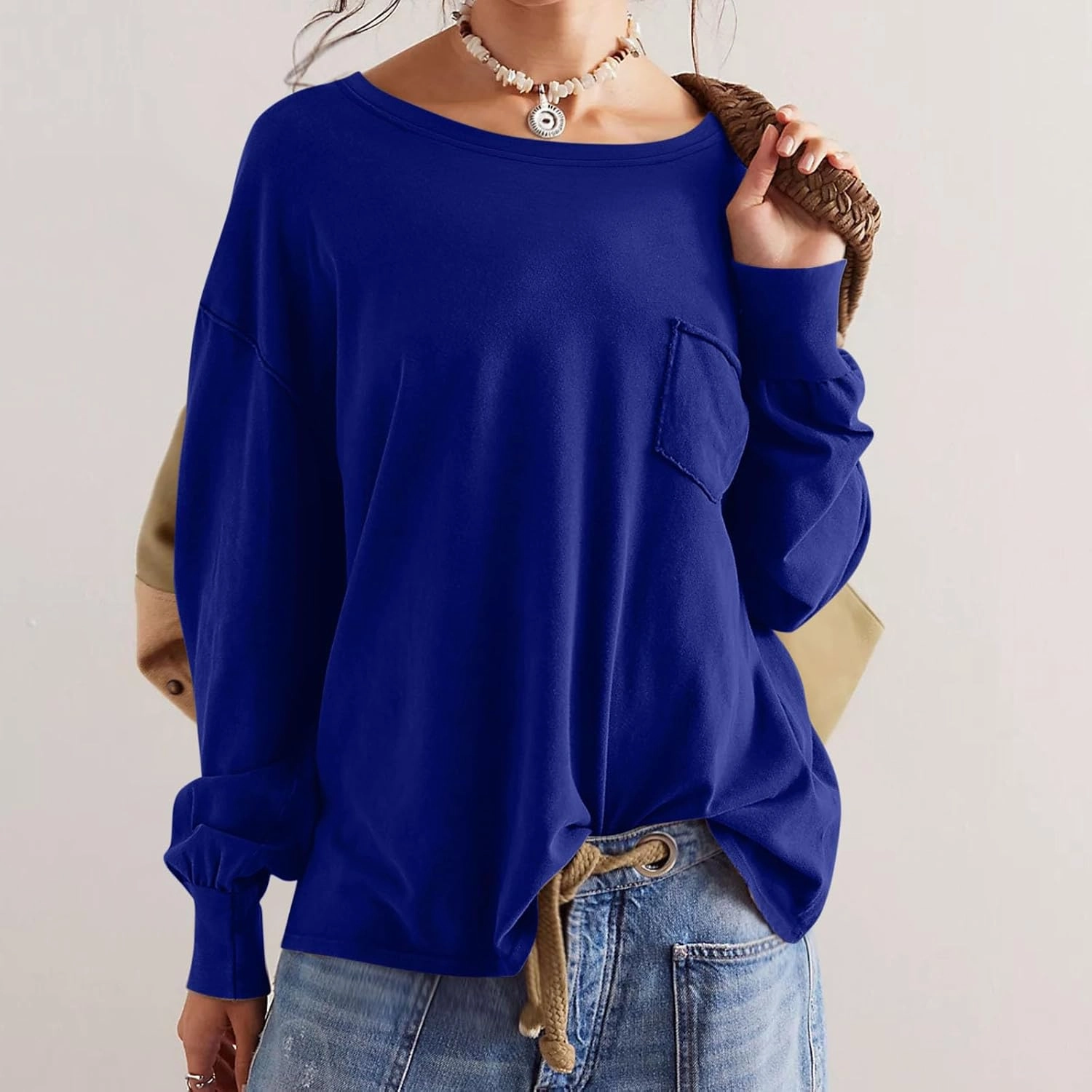 Women's Crew Neck Sweatshirts Dressy Casual 2024 Long Sleeve Loose Pullover Tops Fall Fashion y2k Outfits