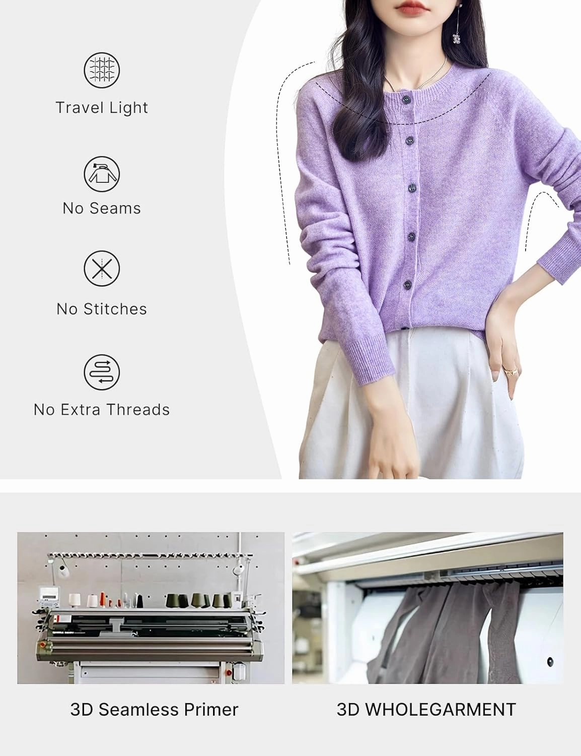 Women's Crewneck 100% Merino Wool Sweater 2025 Spring Fall Solid Long Sleeve Seamless Knitted Cardigan Sweater