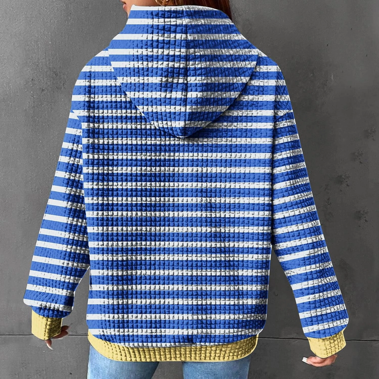 Women's Striped Waffle Oversized Hoodies Sweatshirts,Winter Casual Crew Neck Long Sleeve Pullover,Teen Girls Tops