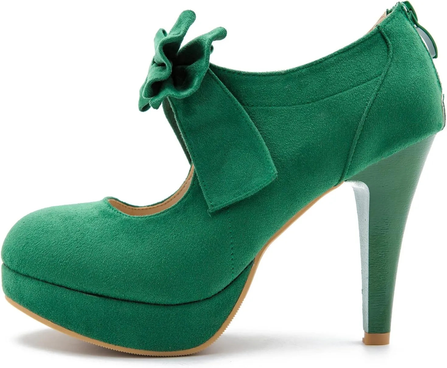 Women's Bow Heels Mary Jane High Heel Closed Toe Platform Vintage Dress Pumps